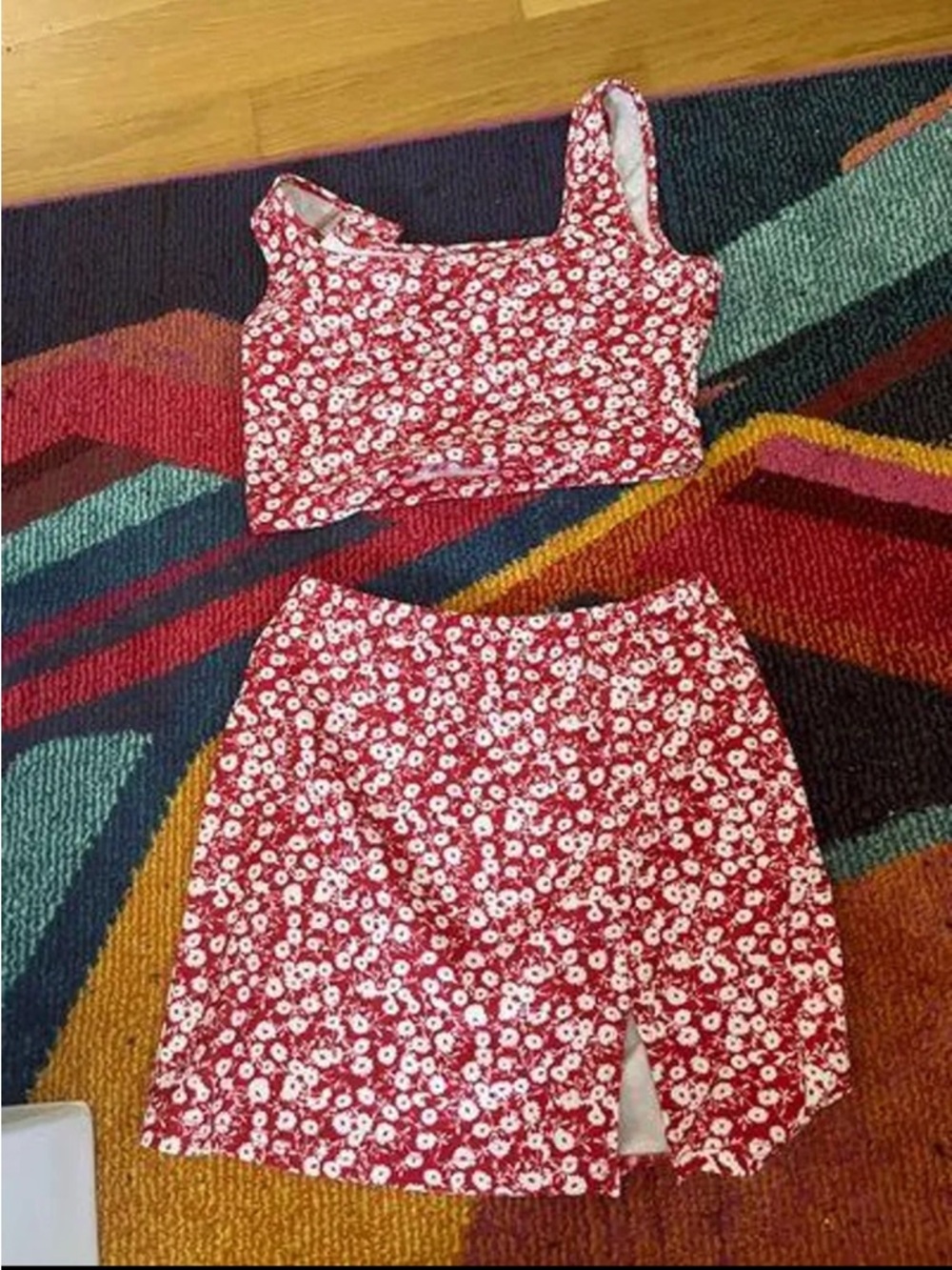 SHEIN Red Floral Two-Piece Skirt Set